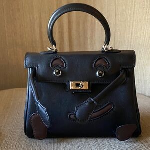 20cm black brown leather mini doll picto idolle top handle handbag